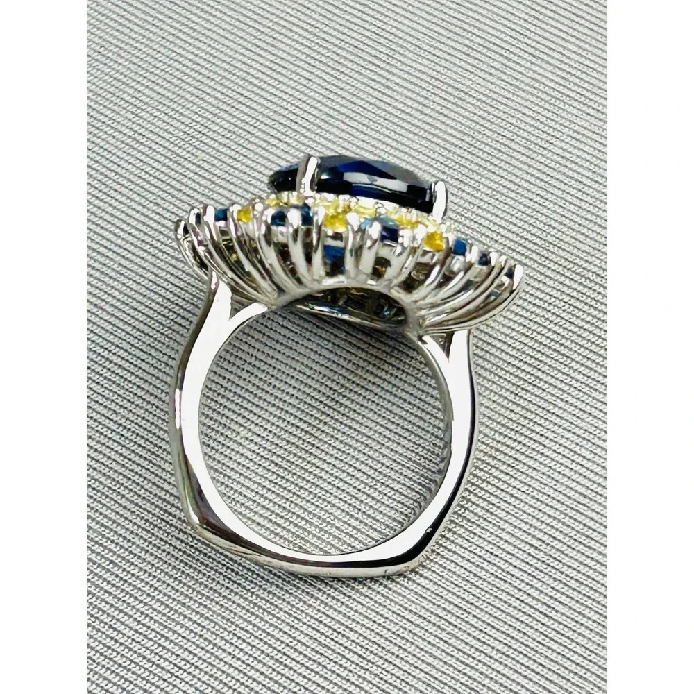 Sterling Silver Size 6.25 BBJ Blue & Yellow Faux Stone Ring Costume Jewelry .925